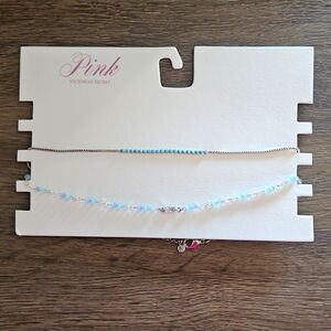 PINK By Victorias Secret Silver Layered Choker Necklace Set Of Two NEW